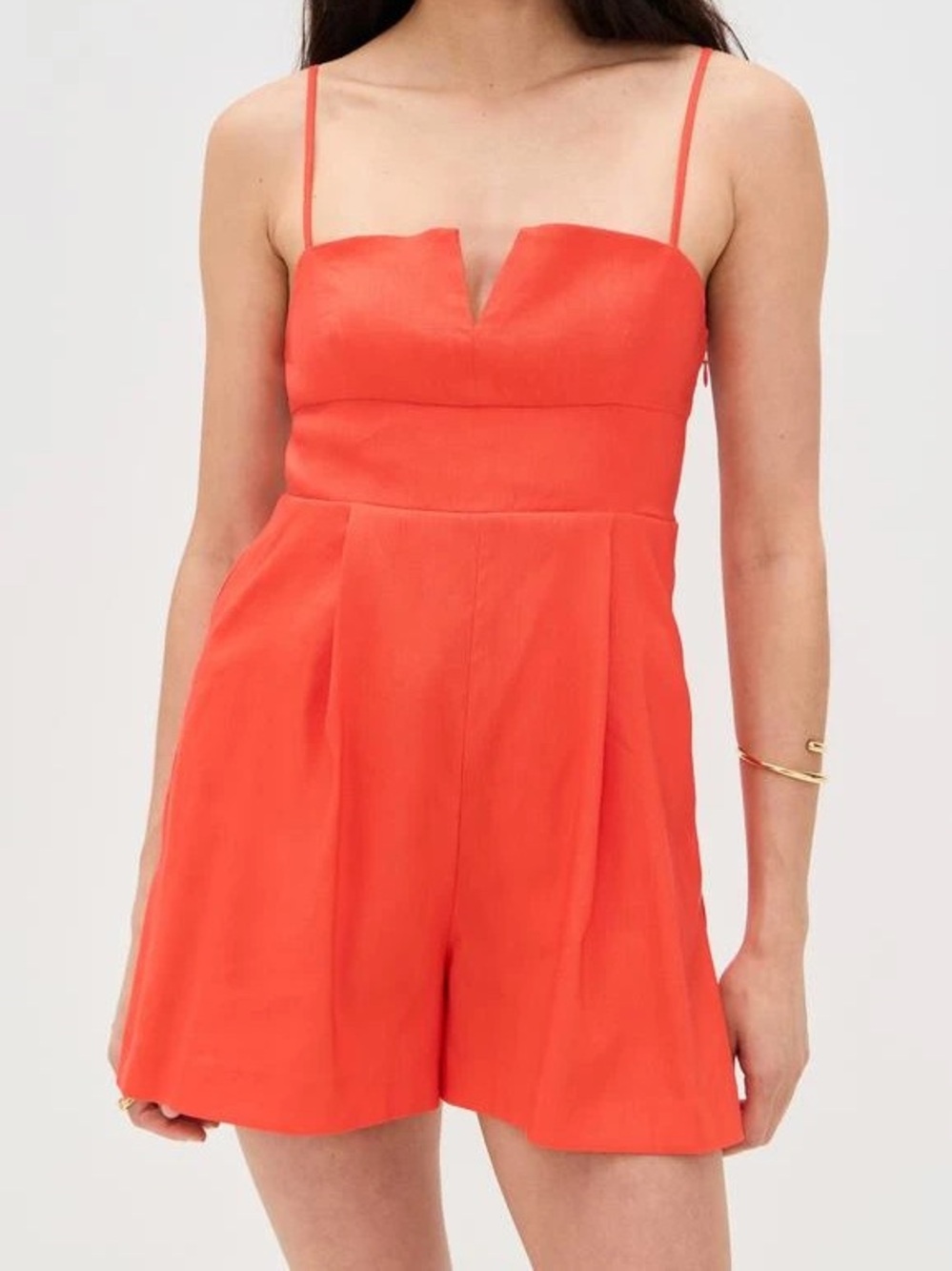 Susana Monaco Women’s Stretch Linen V Wire Romper NWT Cherry Tomato Medium